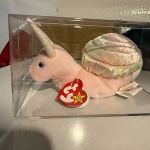 Vintage Ty Pastel Pink Snail Plush with Iridescent Shell